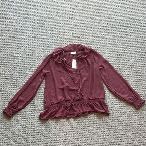 Chic Burgundy Mauve Ruffled Blouse